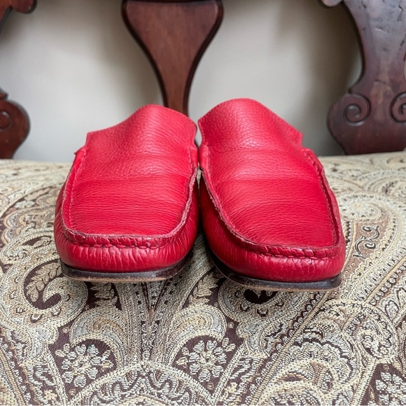 Burberry Hand Made Red Leather Slip On Squared Toe Mules Flats Shoes Size 7 - Picture 6 of 13